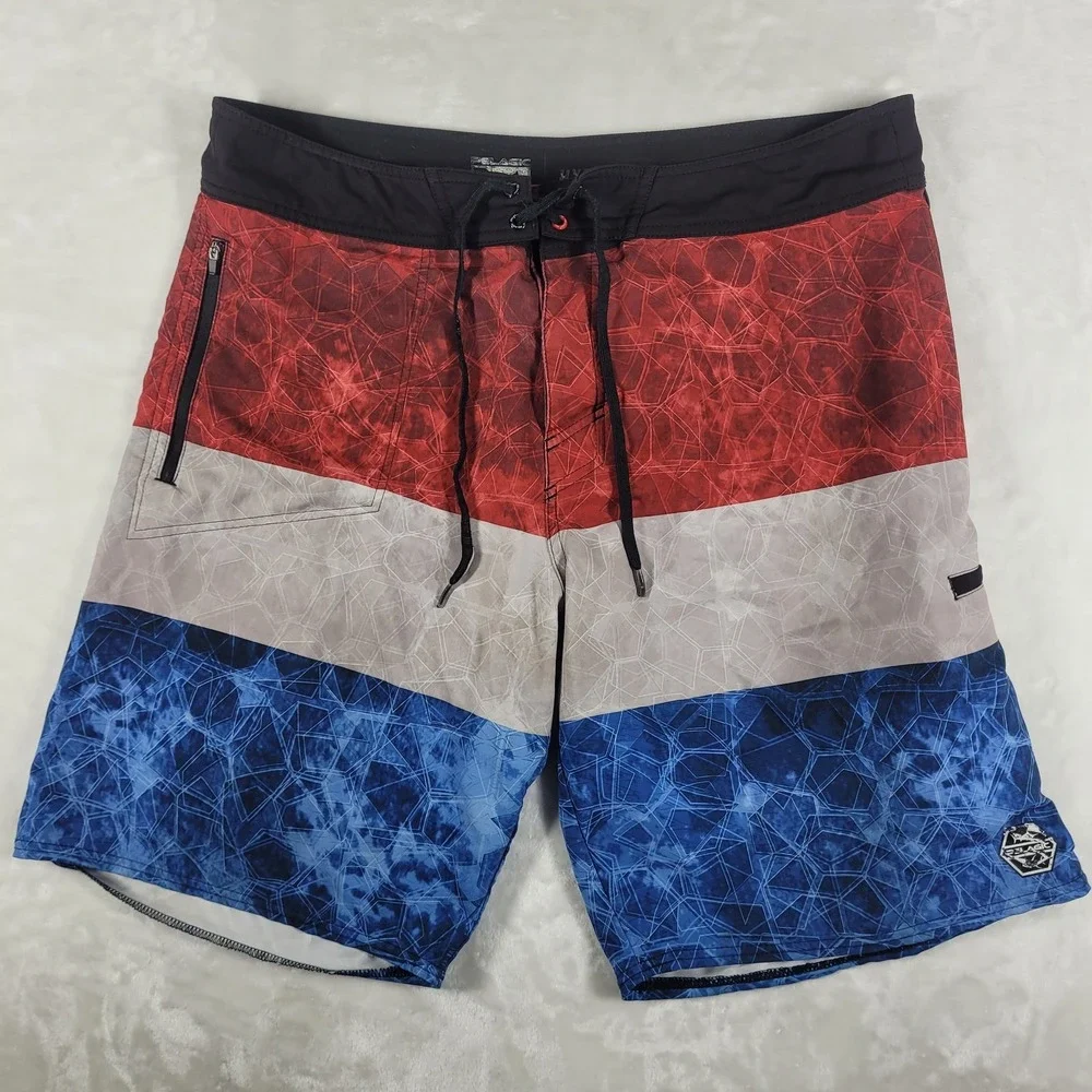 Pelagic Hydro Lite Board Shorts Men's 38 Red White Blue Fishing Swim Trunks Pool